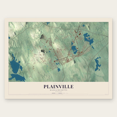 Plainville, Massachusetts map print, the full design