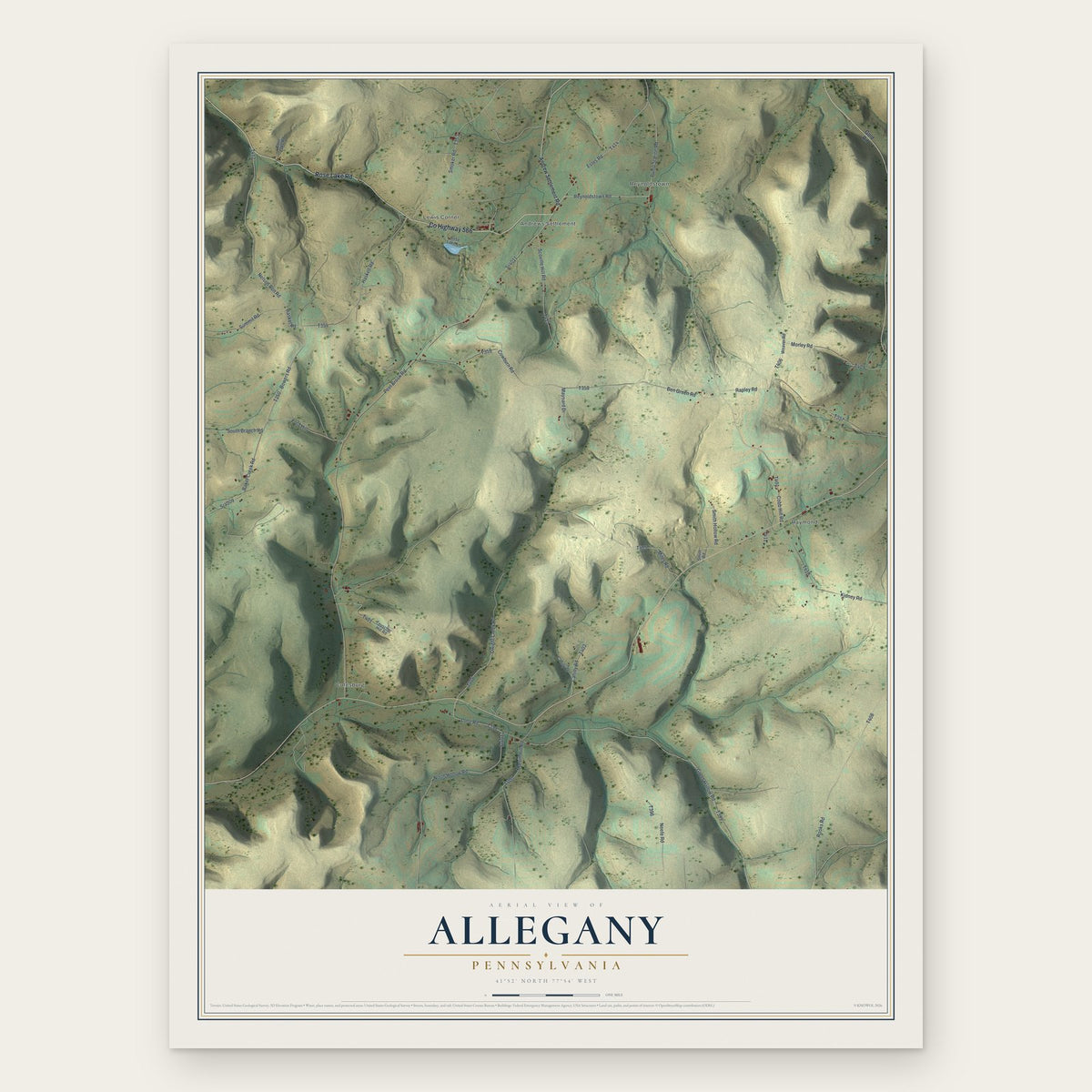Allegany, Pennsylvania map print, the full design
