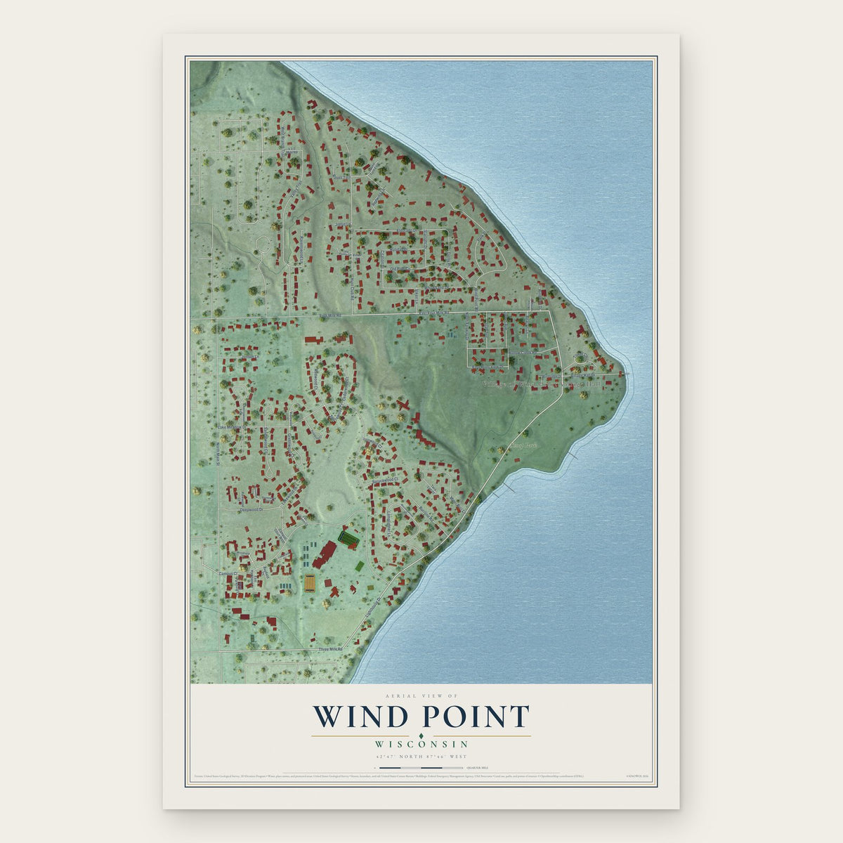 Wind Point, Wisconsin map print, the full design