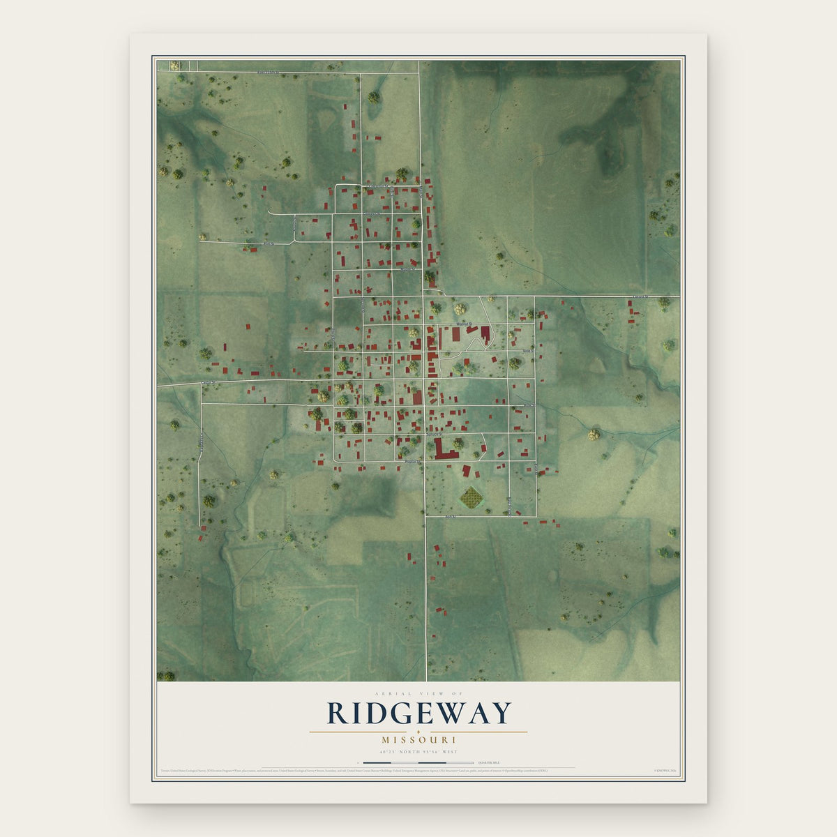 Ridgeway, Missouri map print, the full design