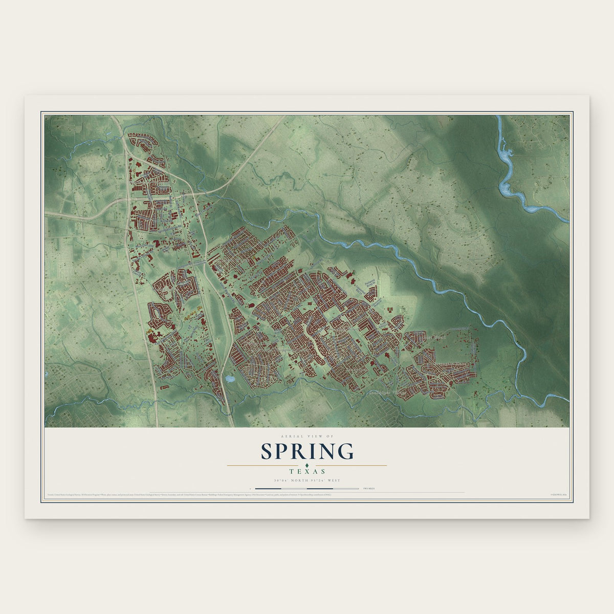 Spring, Texas map print, the full design
