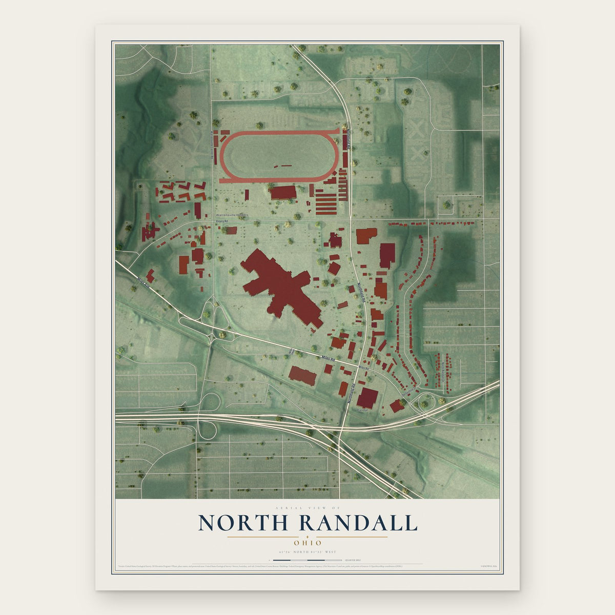 North Randall, Ohio map print, the full design