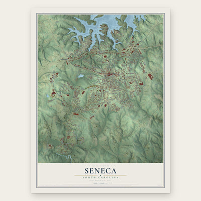 Seneca, South Carolina map print, the full design