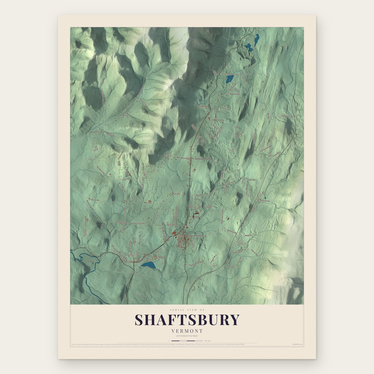 Shaftsbury, Vermont map print, the full design