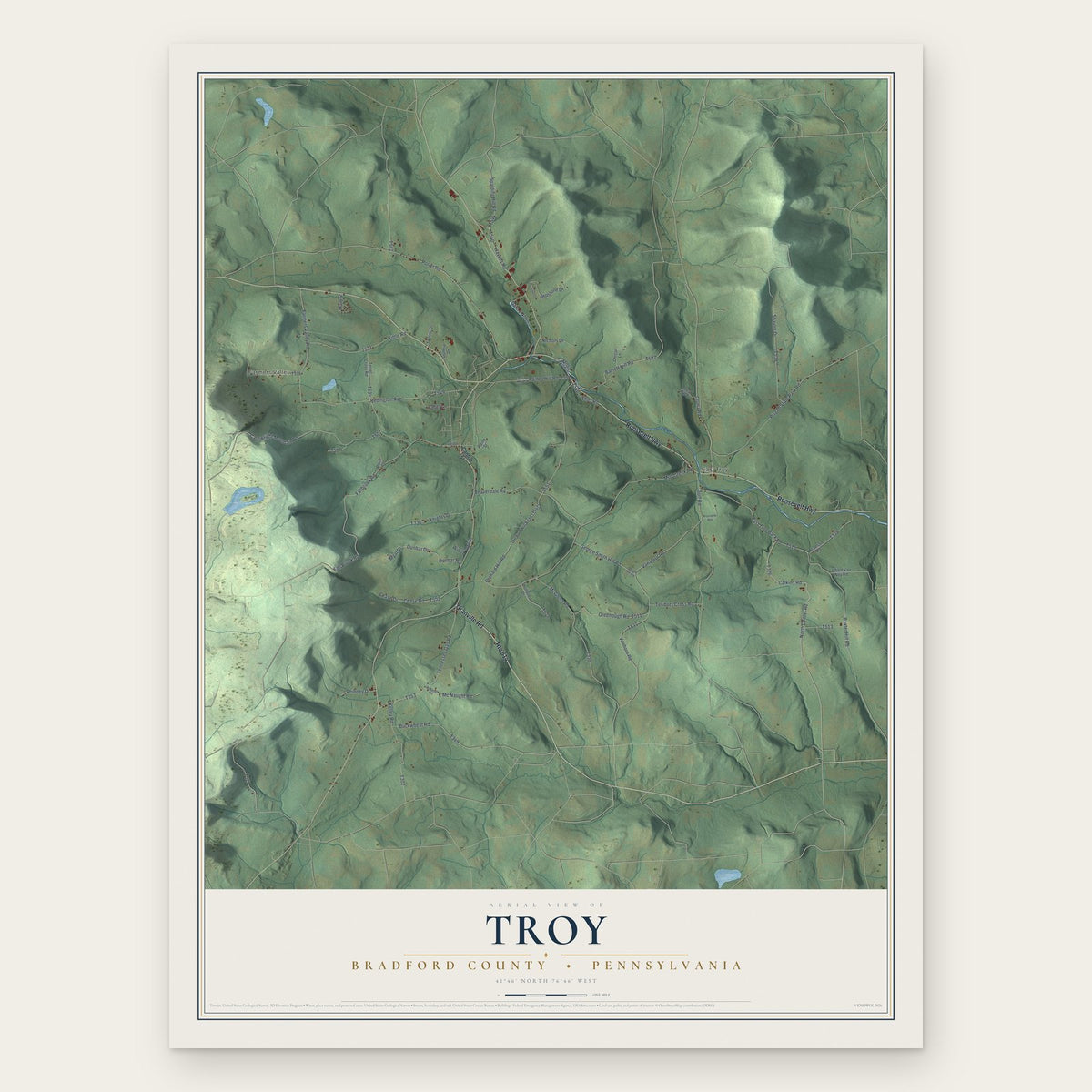 Troy, Bradford County, Pennsylvania map print, the full design