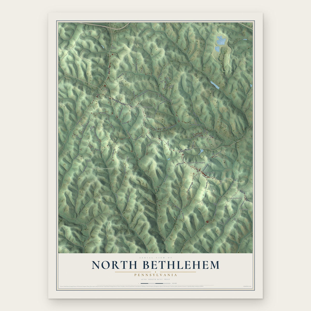 North Bethlehem, Pennsylvania map print, the full design