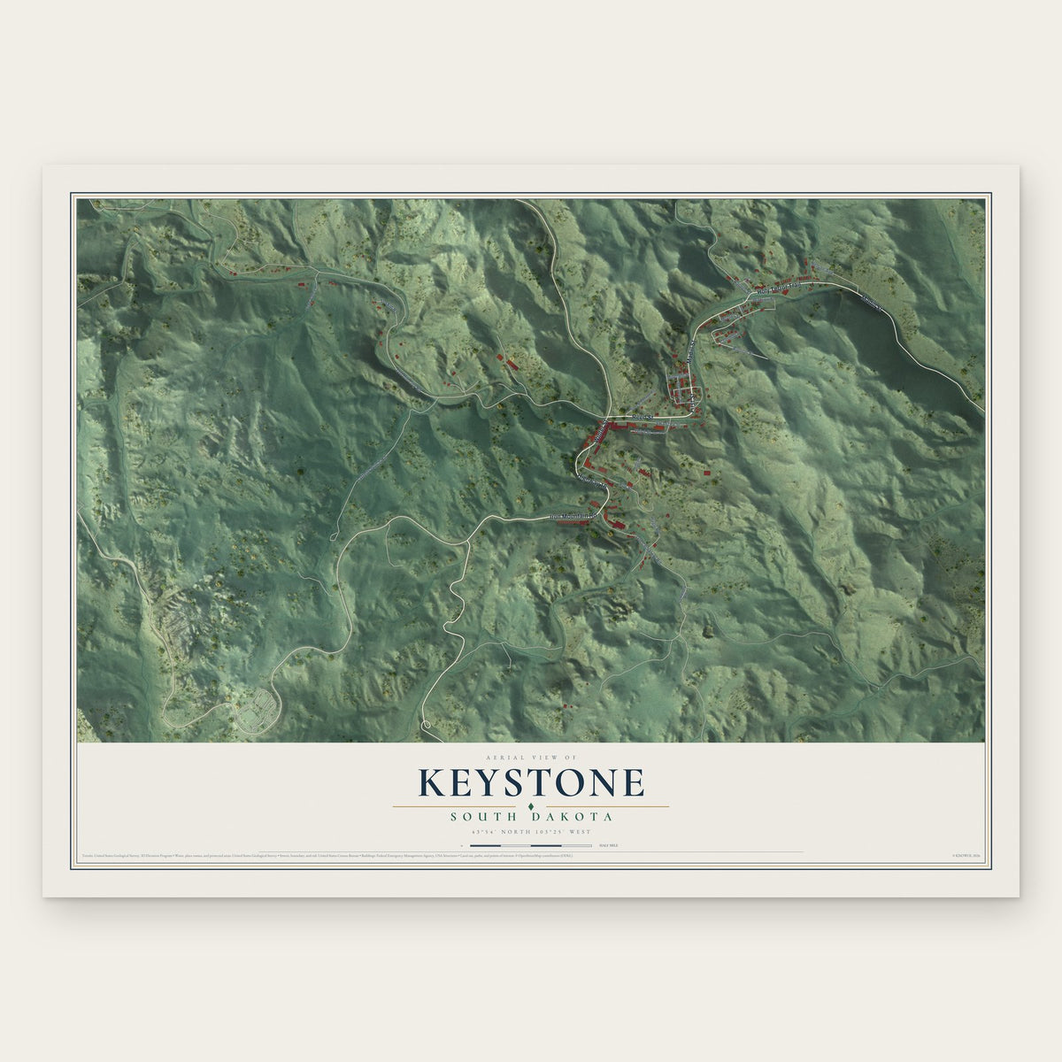 Keystone, South Dakota map print, the full design