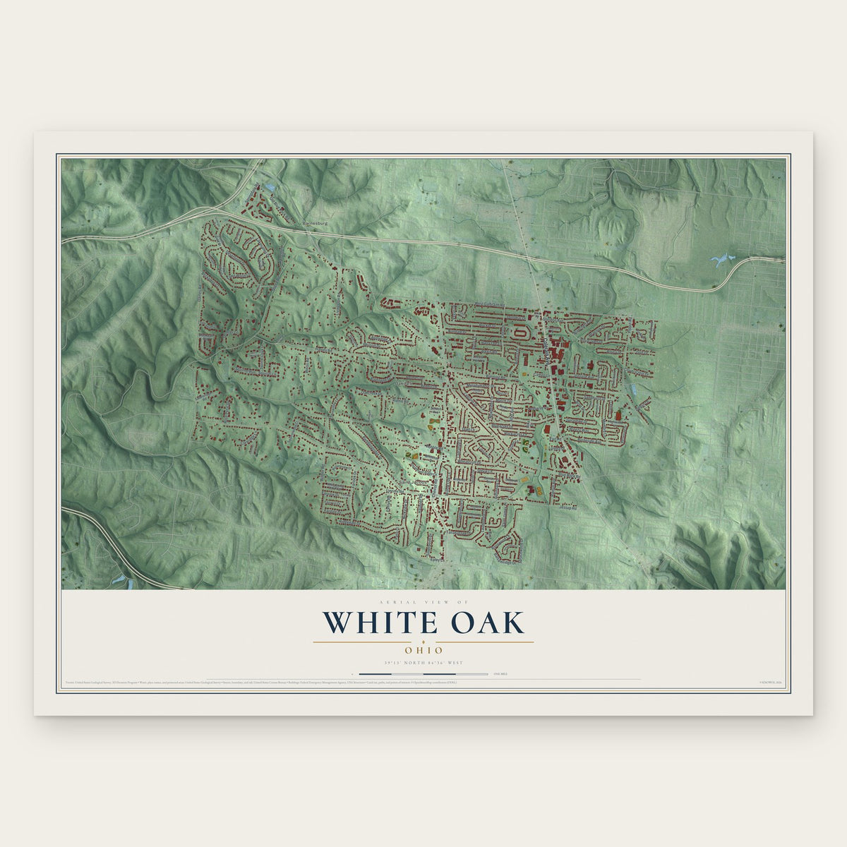 White Oak, Ohio map print, the full design