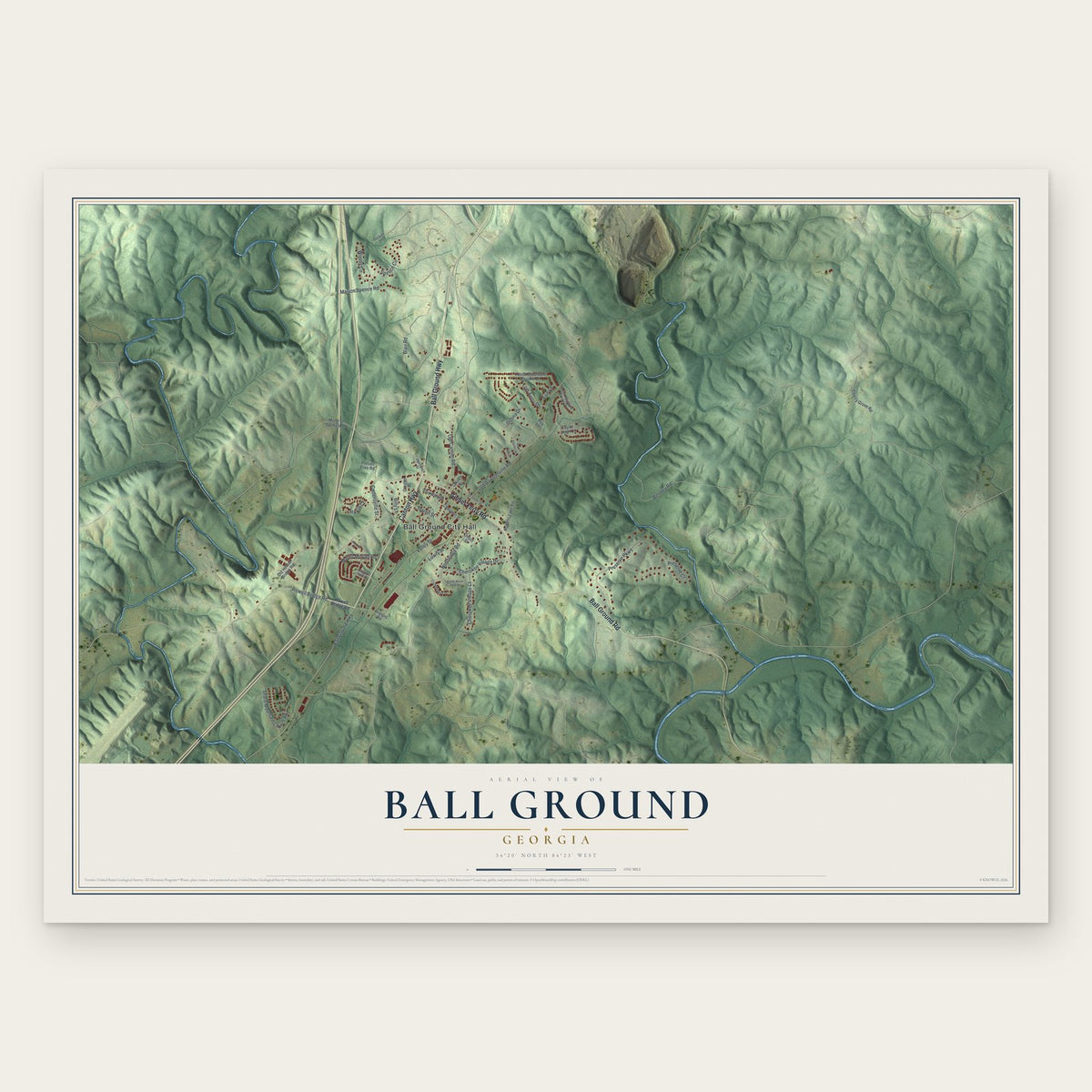 Ball Ground, Georgia map print, the full design