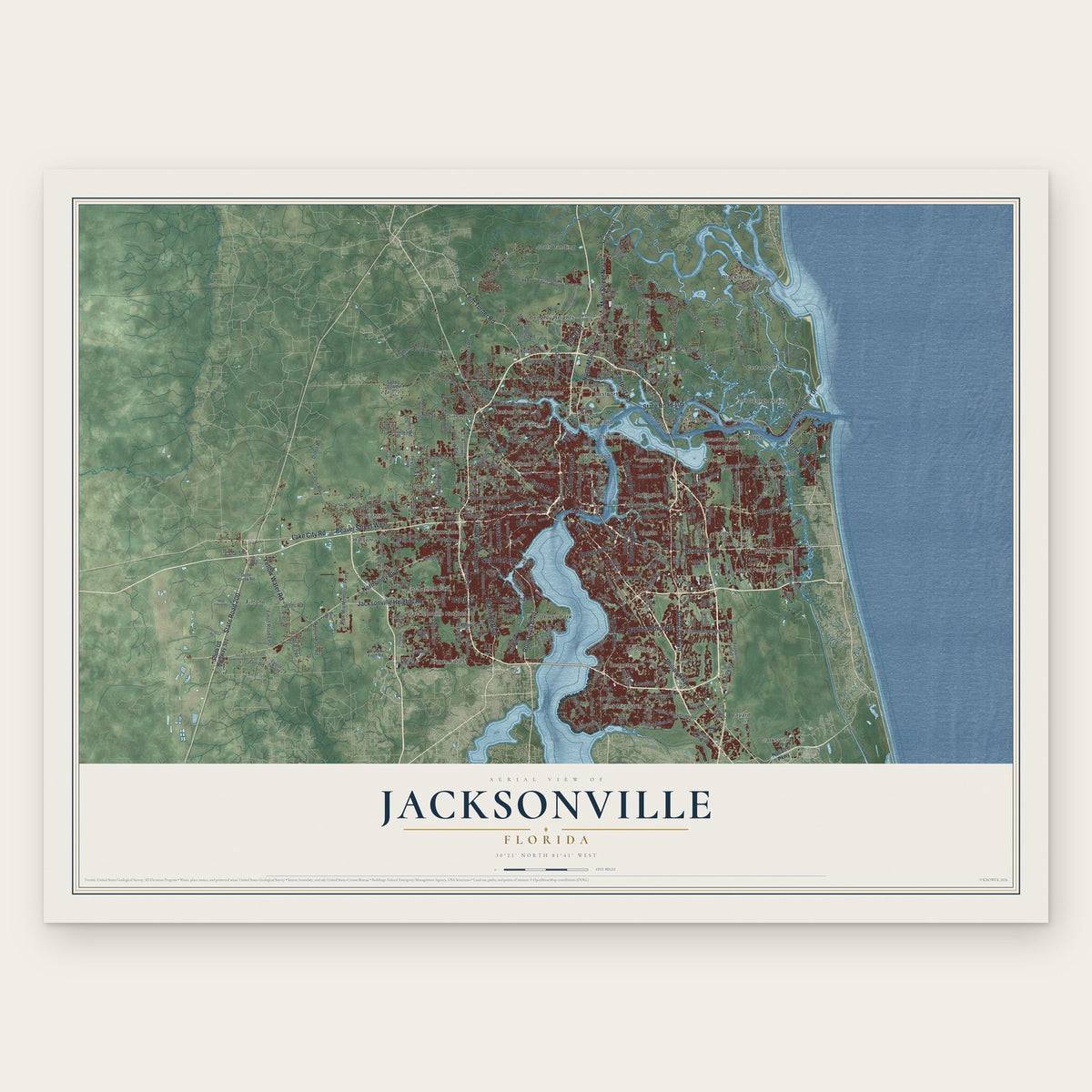 Jacksonville, Florida map print, the full design