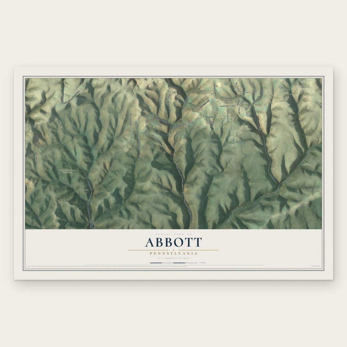 Abbott, Pennsylvania map print, the full design
