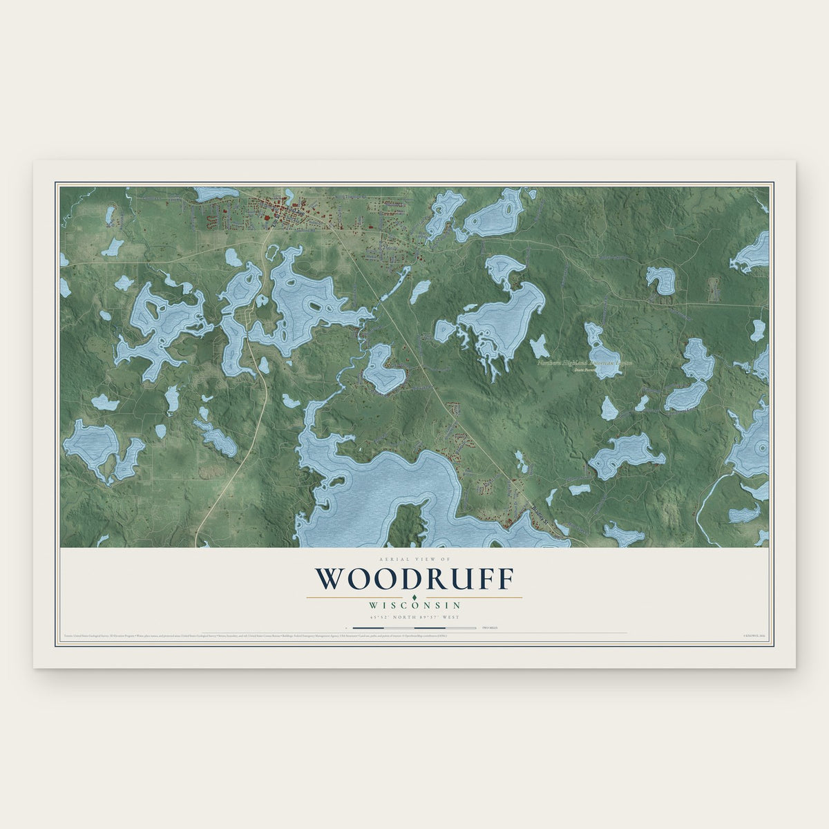 Woodruff, Wisconsin map print, the full design