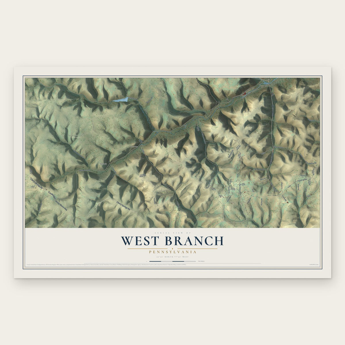 West Branch, Pennsylvania map print, the full design