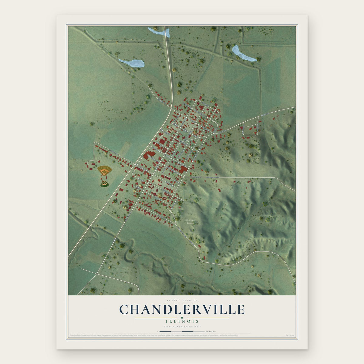 Chandlerville, Illinois map print, the full design