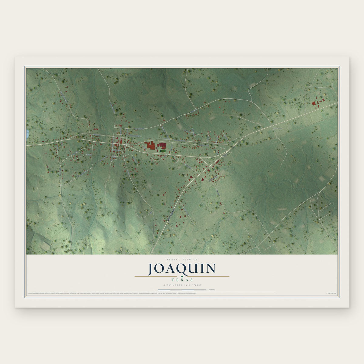 Joaquin, Texas map print, the full design