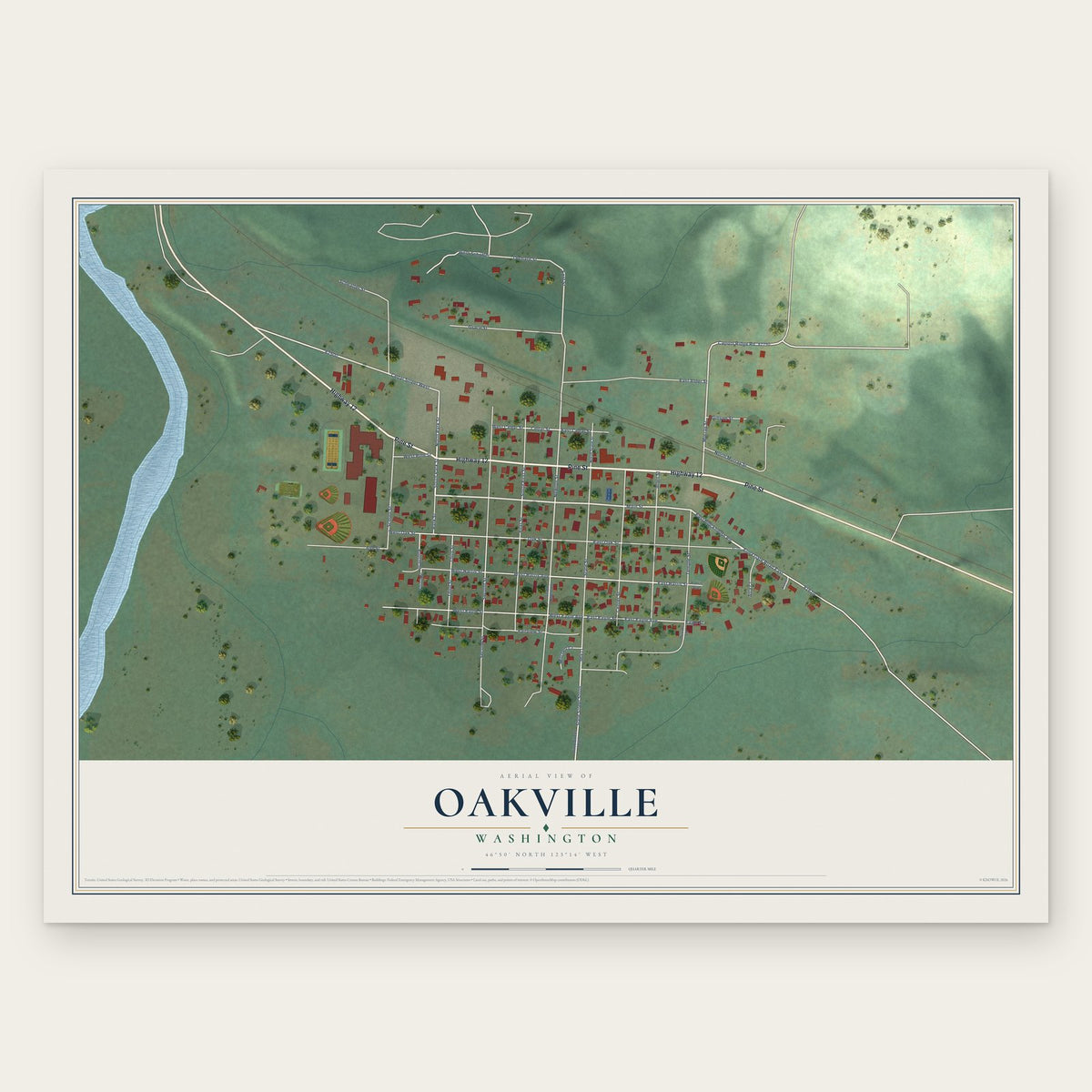 Oakville, Washington map print, the full design