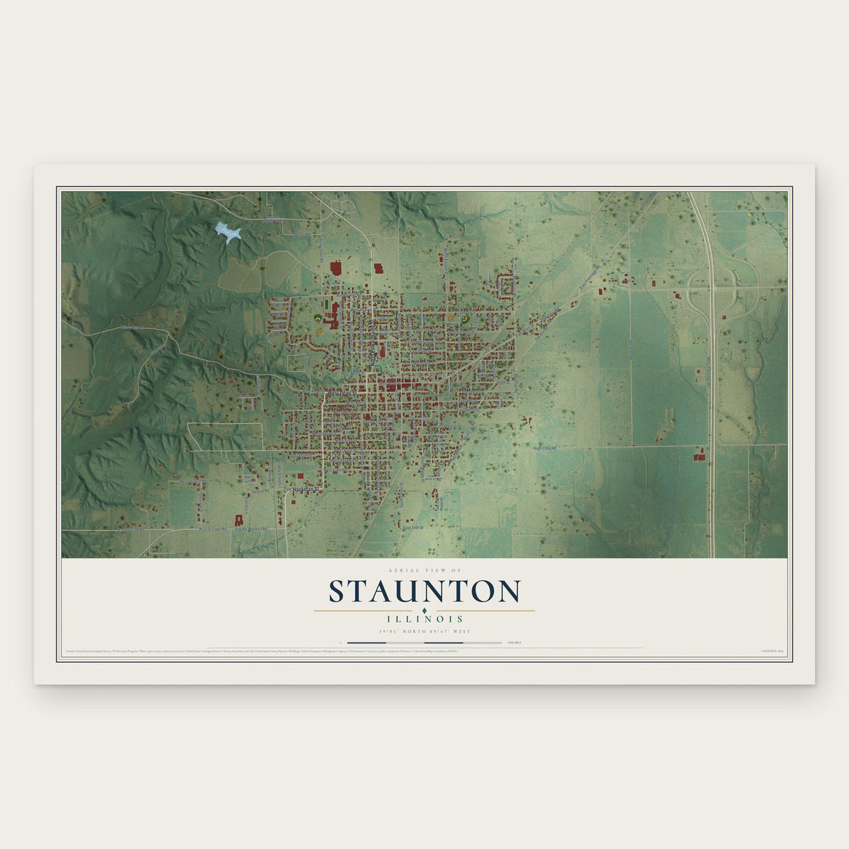 Staunton, Illinois map print, the full design