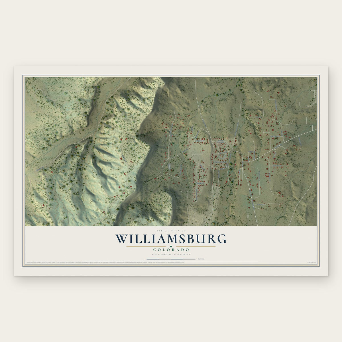 Williamsburg, Colorado map print, the full design