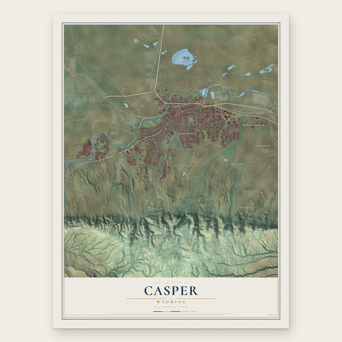 Casper, Wyoming map print, the full design