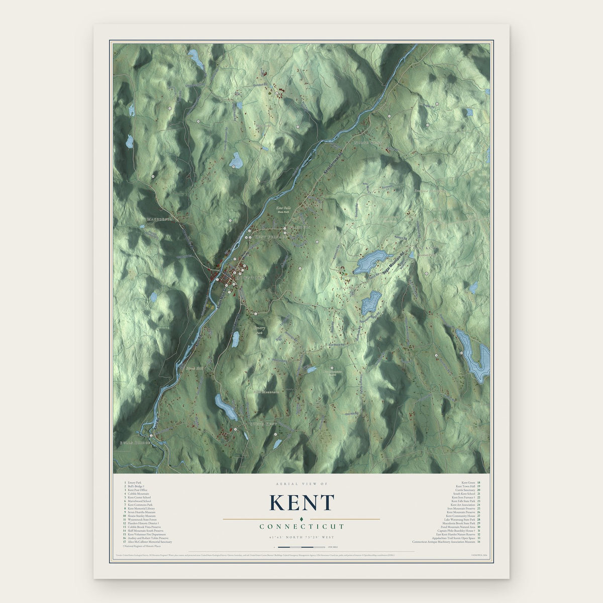 Kent, Connecticut map print, the full design