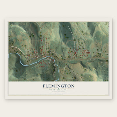 Flemington, West Virginia map print, the full design