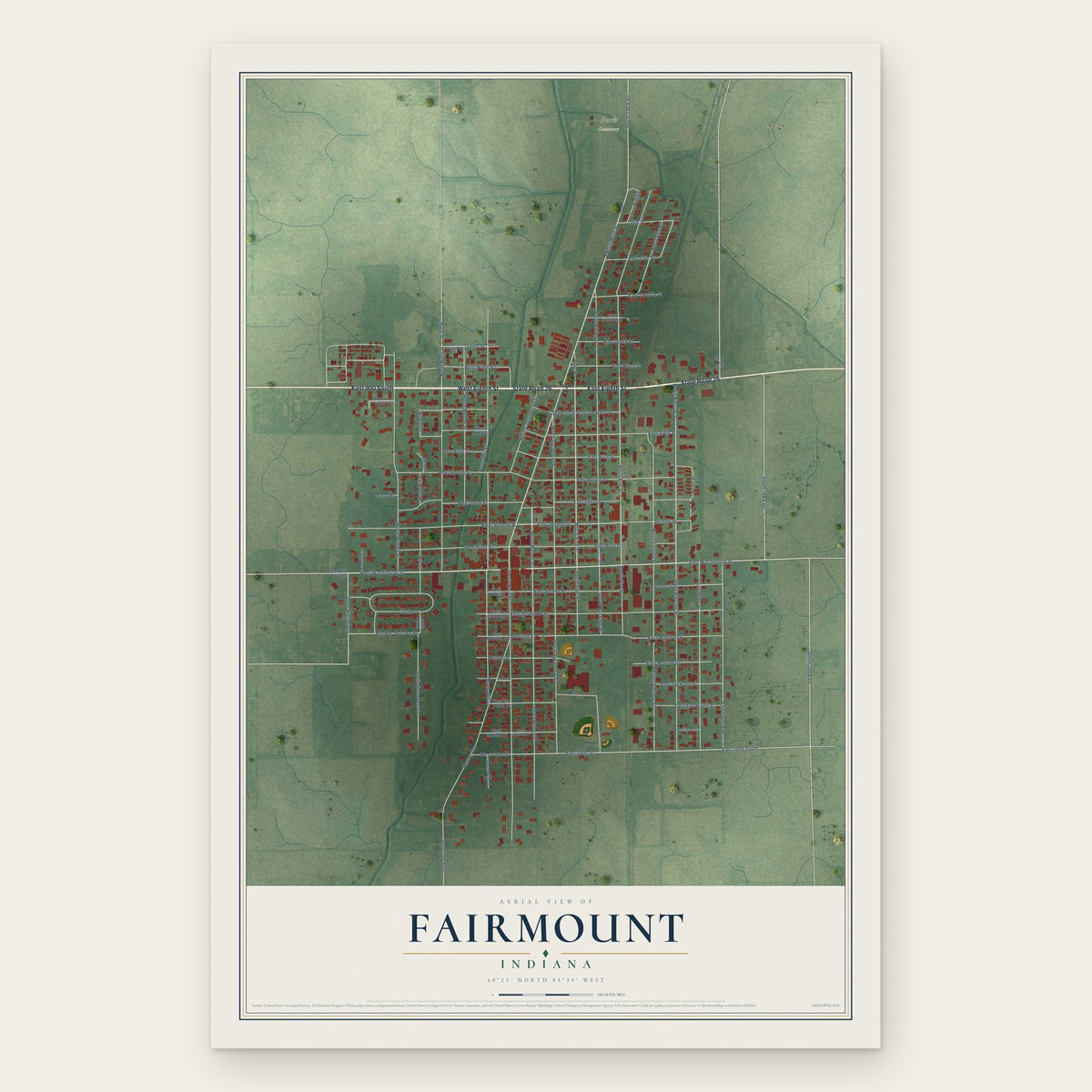 Fairmount, Indiana map print, the full design