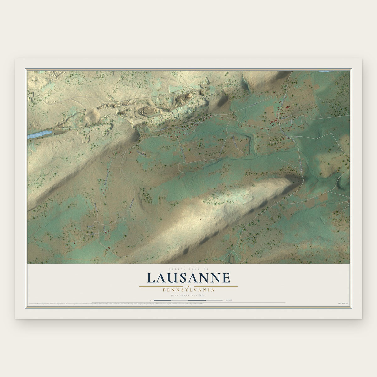 Lausanne, Pennsylvania map print, the full design