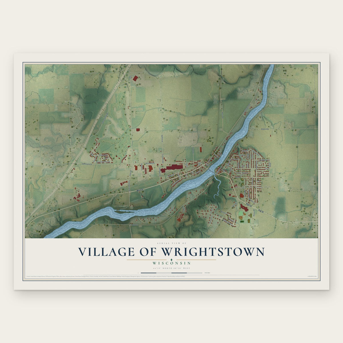 Wrightstown, Wisconsin map print, the full design
