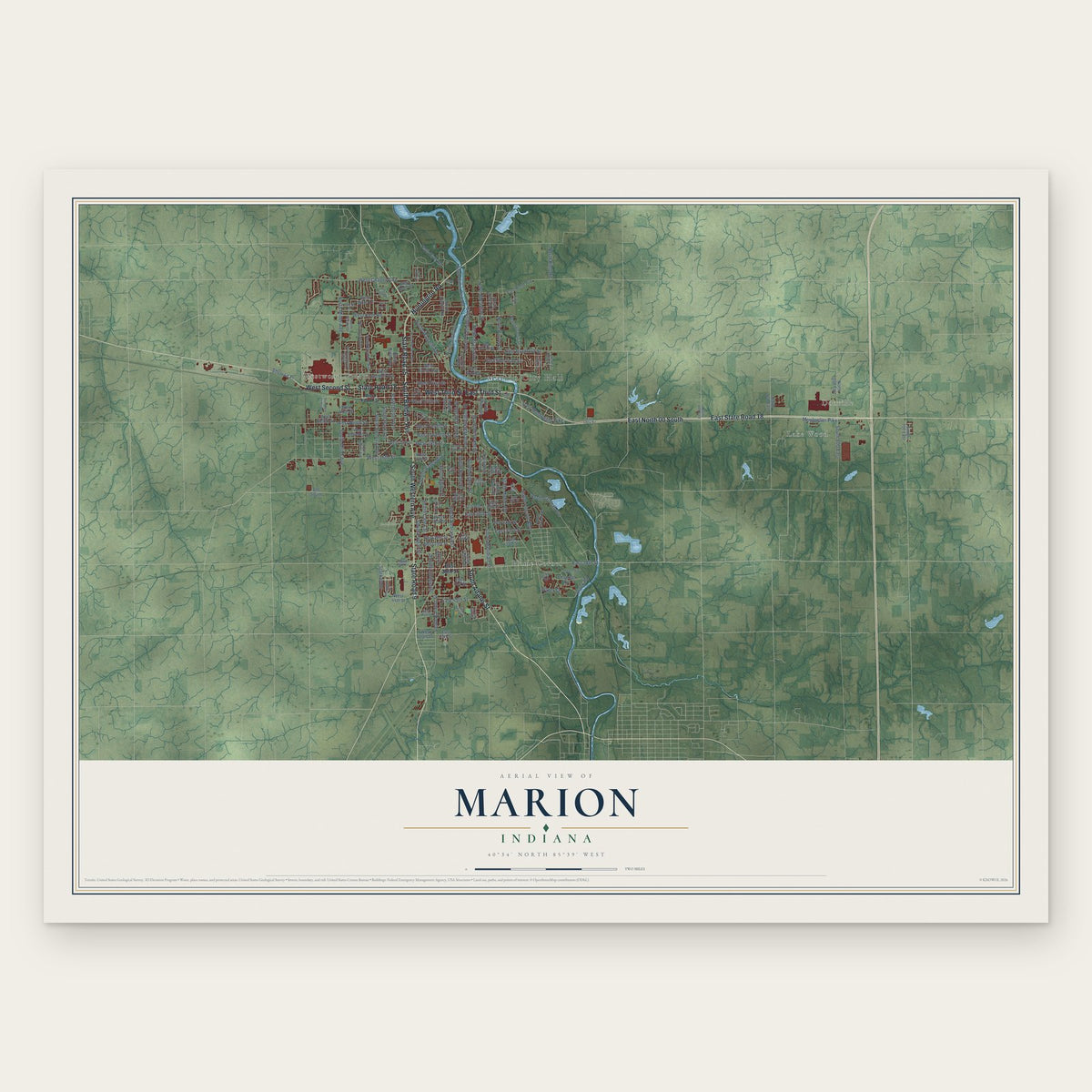 Marion, Indiana map print, the full design