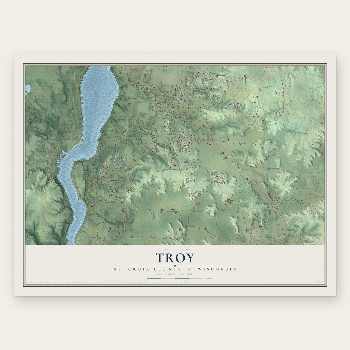 Troy, St. Croix County, Wisconsin map print, the full design
