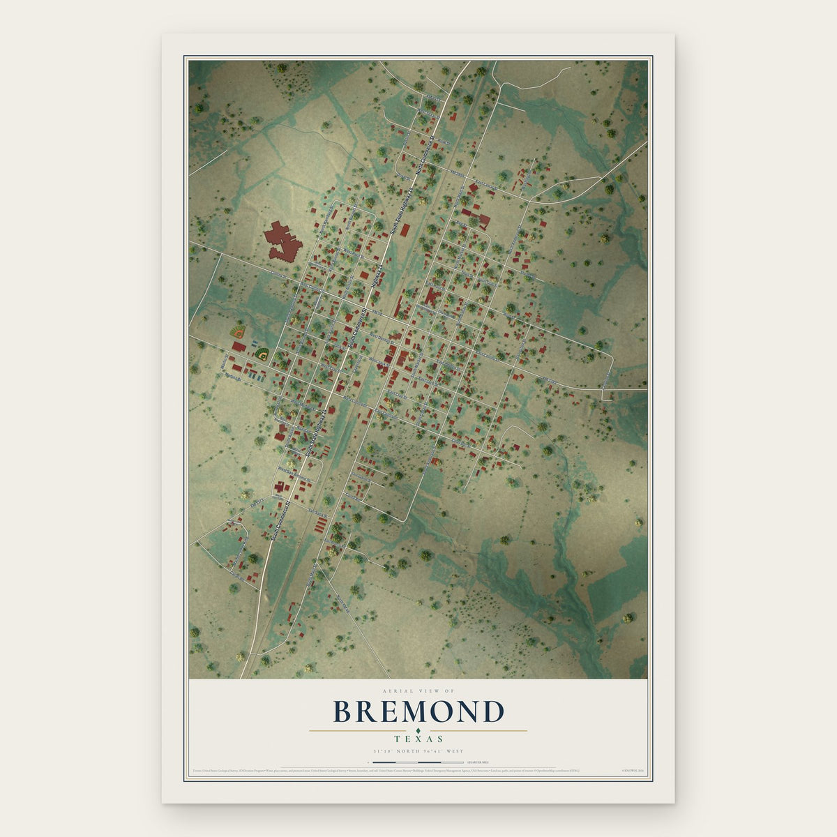 Bremond, Texas map print, the full design
