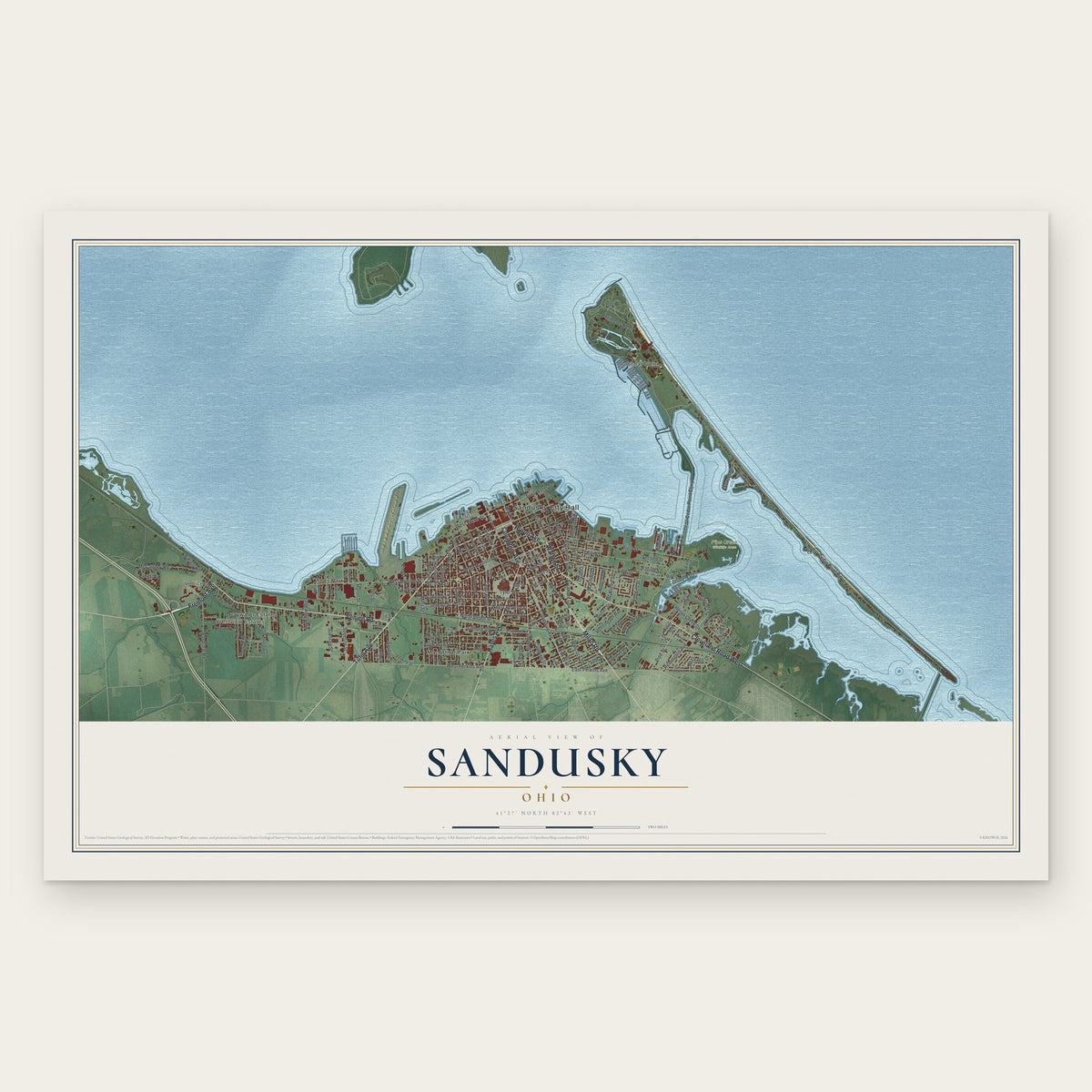 Sandusky, Ohio map print, the full design
