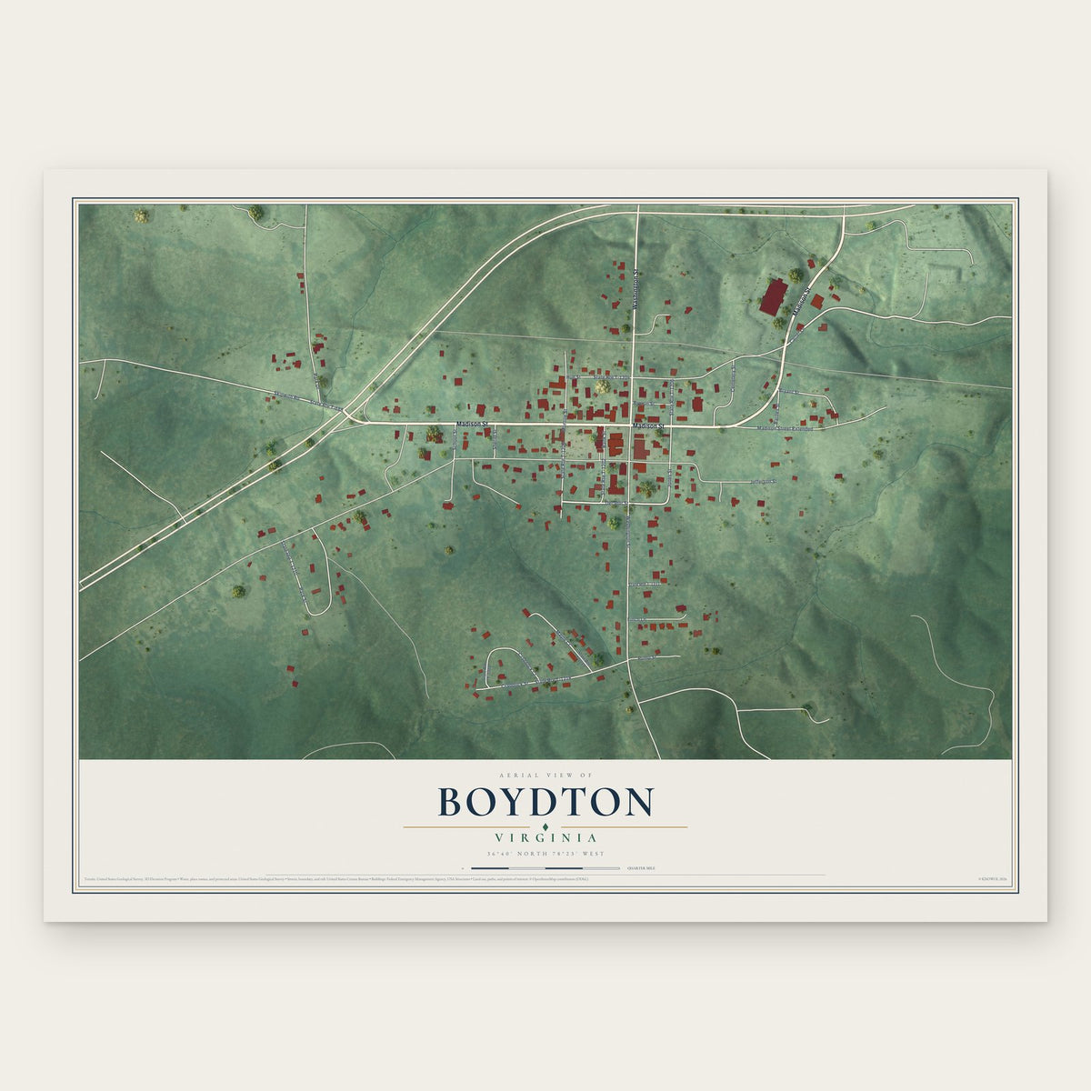Boydton, Virginia map print, the full design