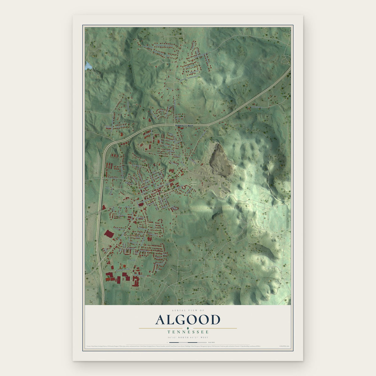 Algood, Tennessee map print, the full design