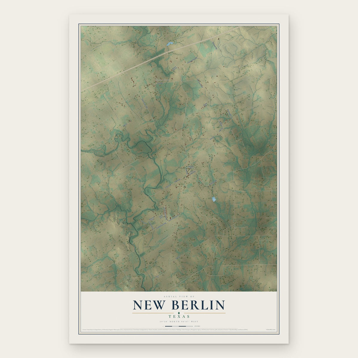 New Berlin, Texas map print, the full design