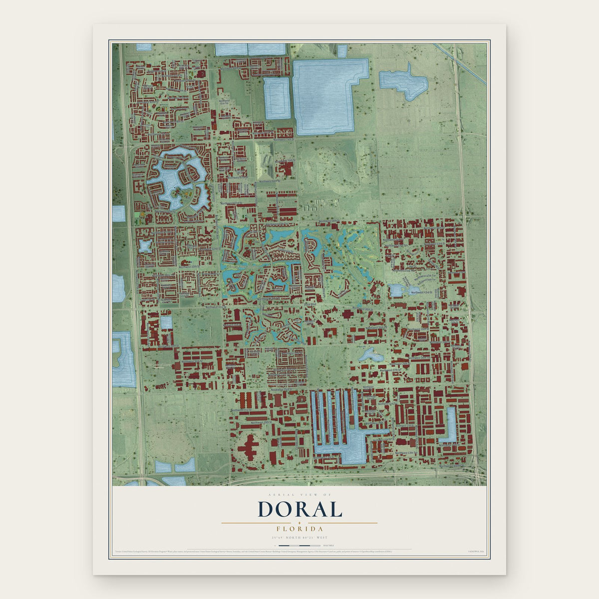 Doral, Florida map print, the full design