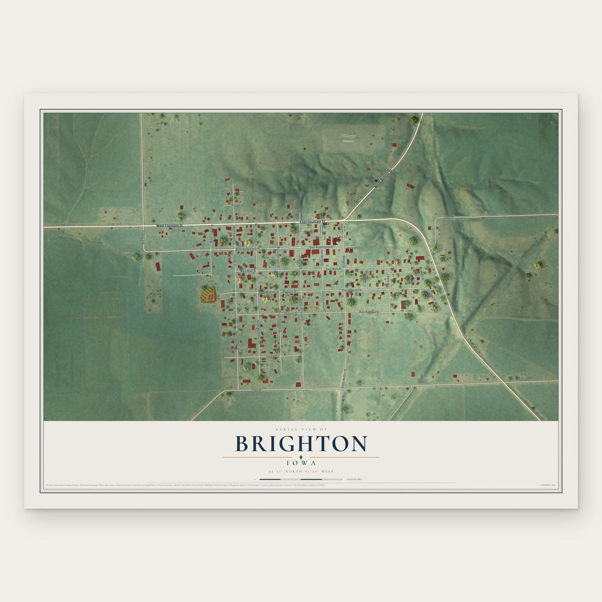 Brighton, Iowa map print, the full design