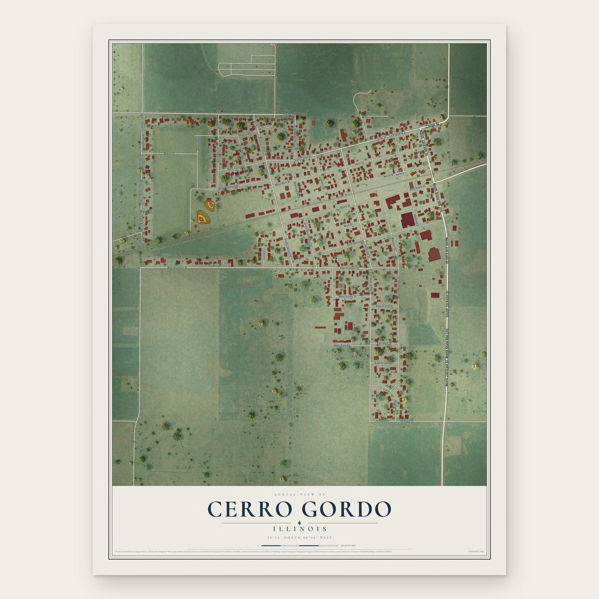 Cerro Gordo, Illinois map print, the full design