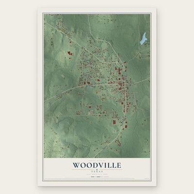Woodville, Texas map print, the full design