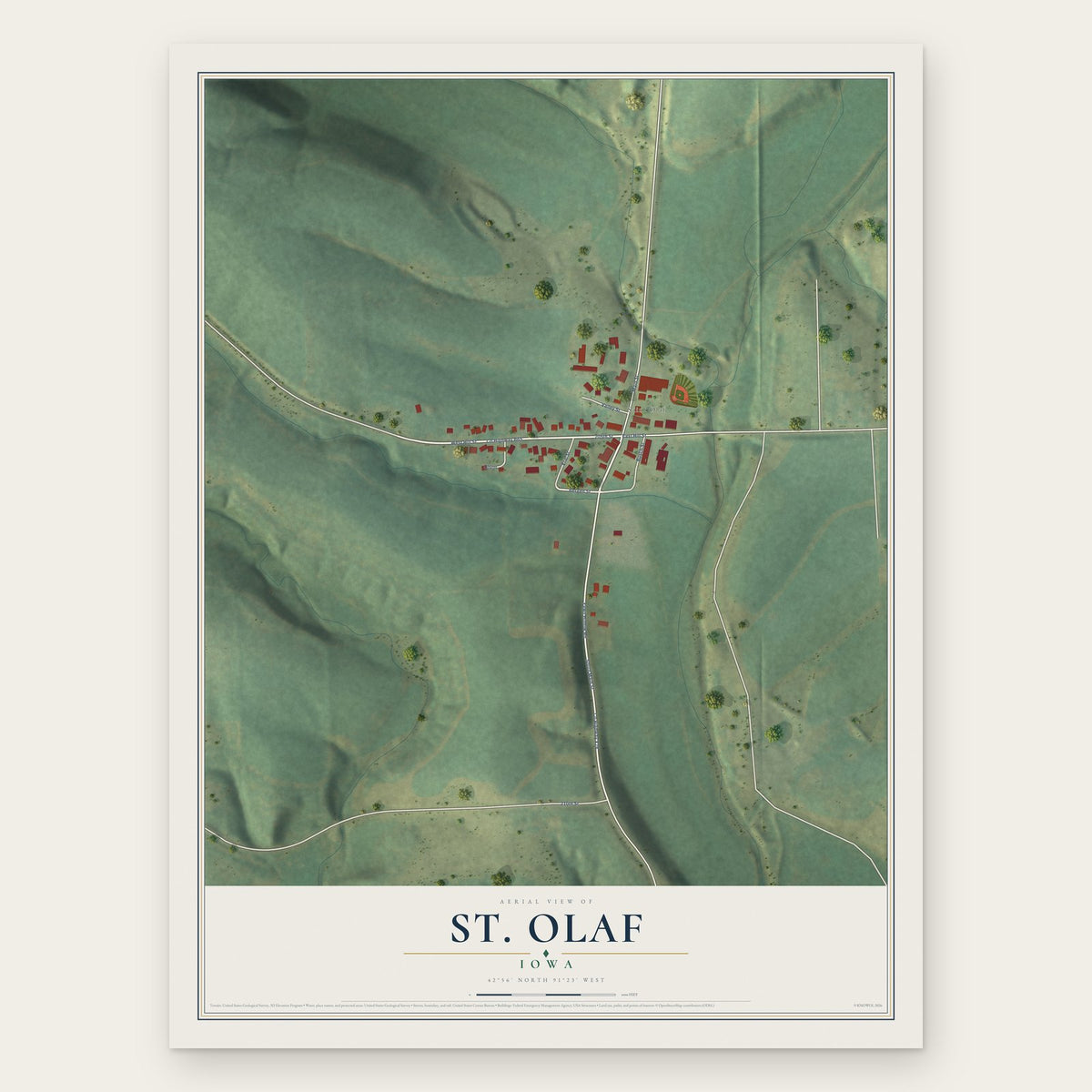 St. Olaf, Iowa map print, the full design
