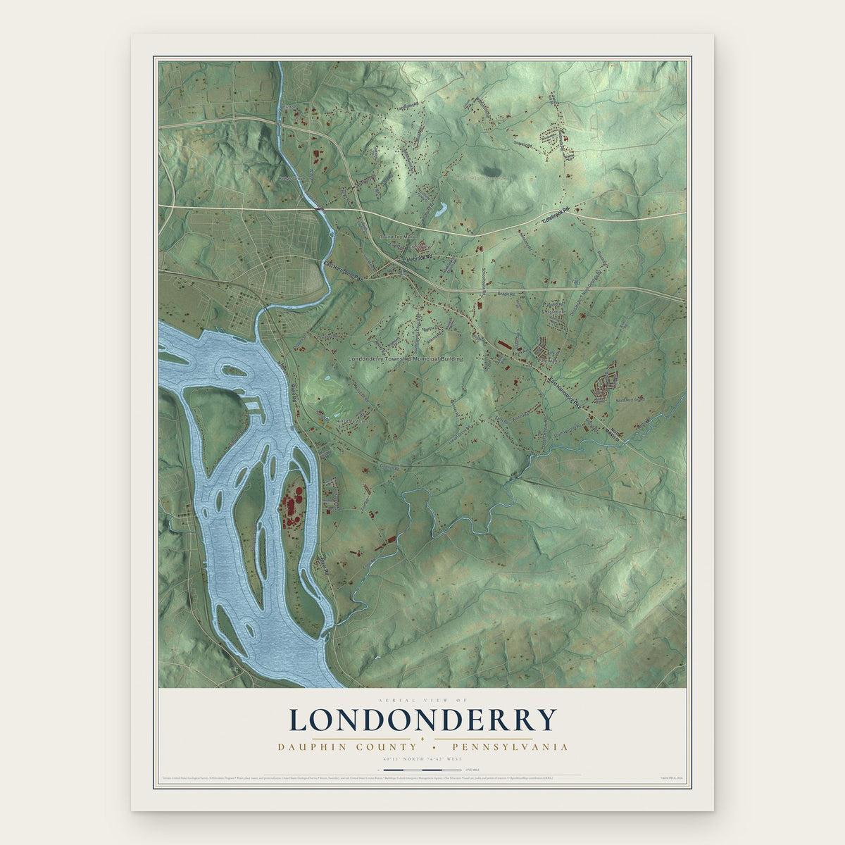 Londonderry, Dauphin County, Pennsylvania map print, the full design