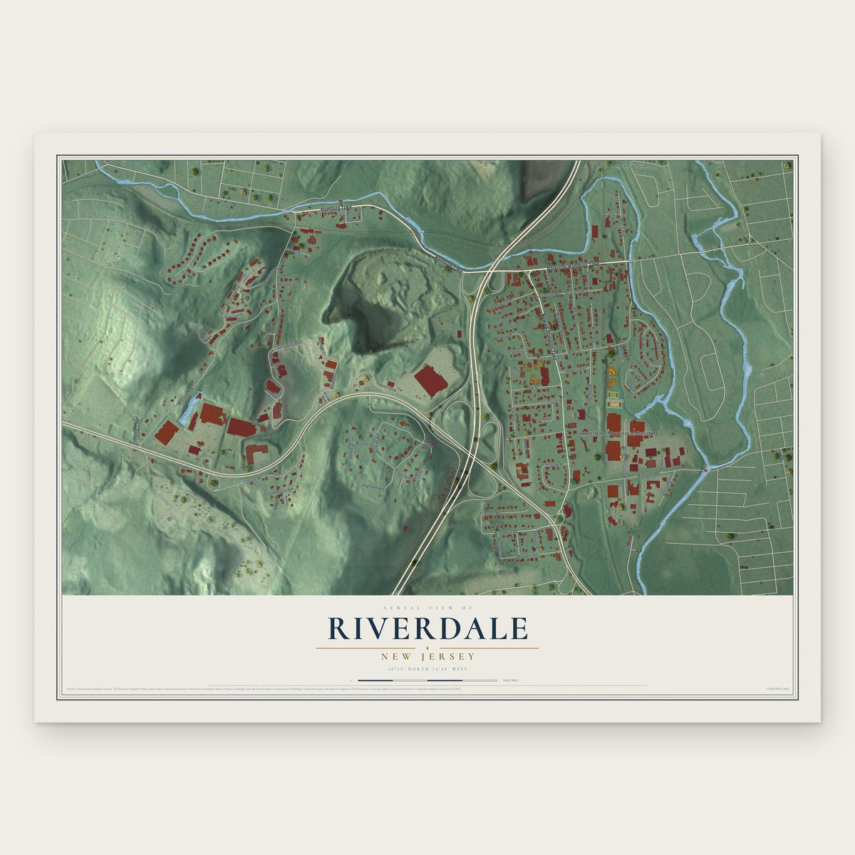 Riverdale, New Jersey map print, the full design