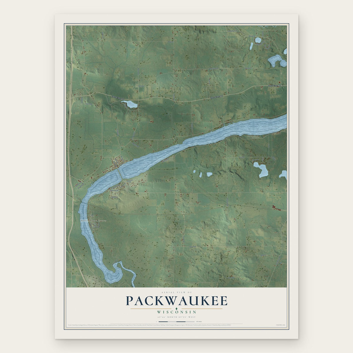 Packwaukee, Wisconsin map print, the full design