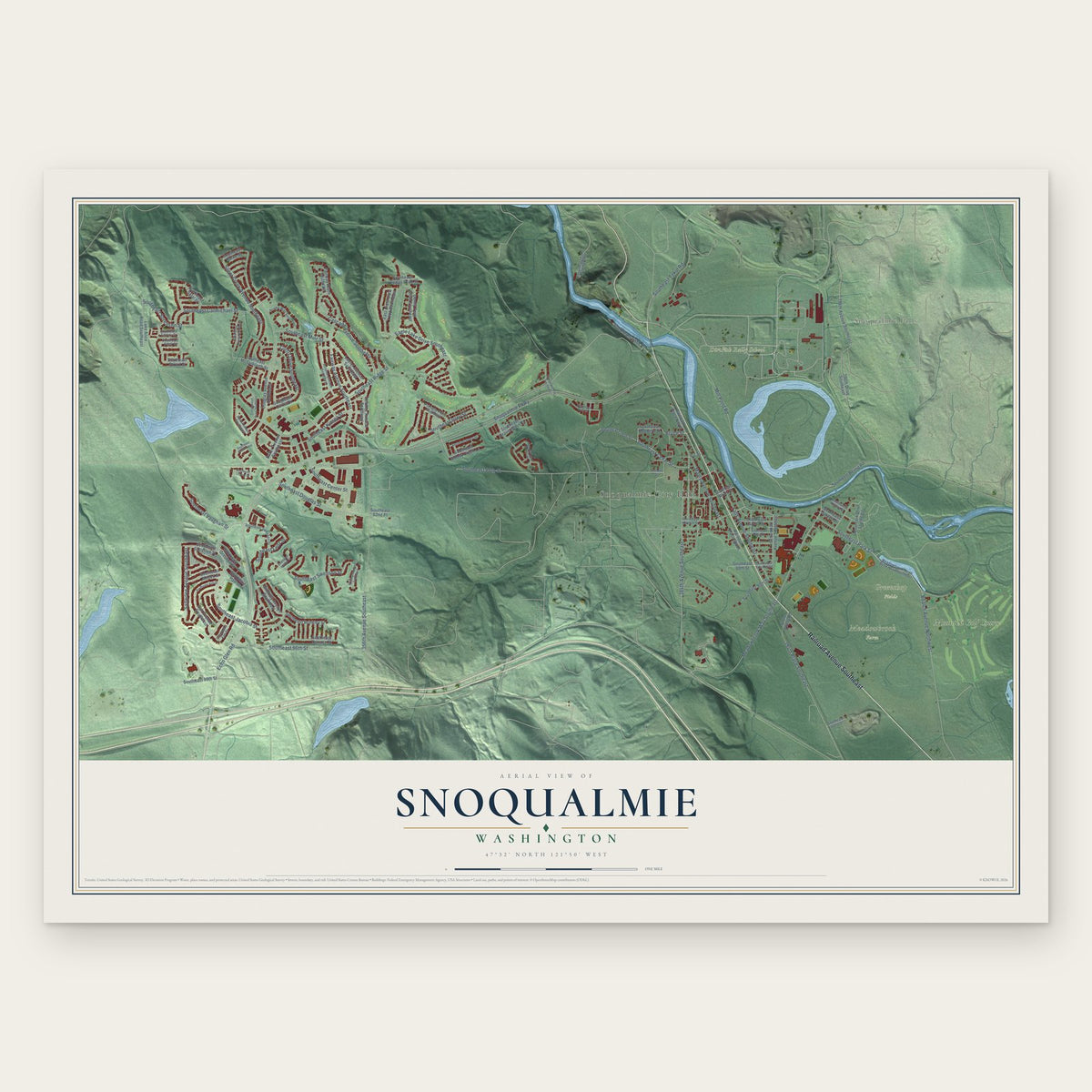 Snoqualmie, Washington map print, the full design