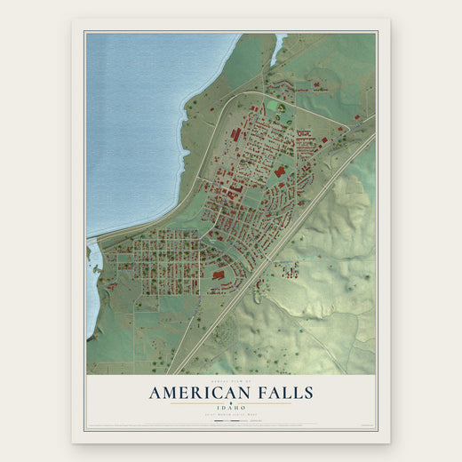 American Falls, Idaho map print, the full design