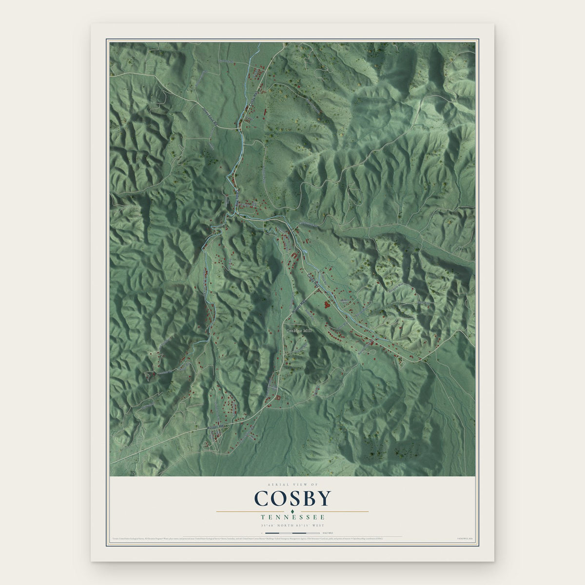 Cosby, Tennessee map print, the full design