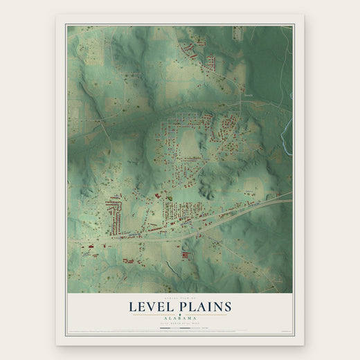 Level Plains, Alabama map print, the full design
