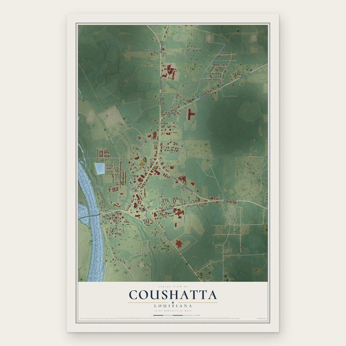 Coushatta, Louisiana map print, the full design
