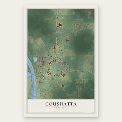 Coushatta, Louisiana map print, the full design