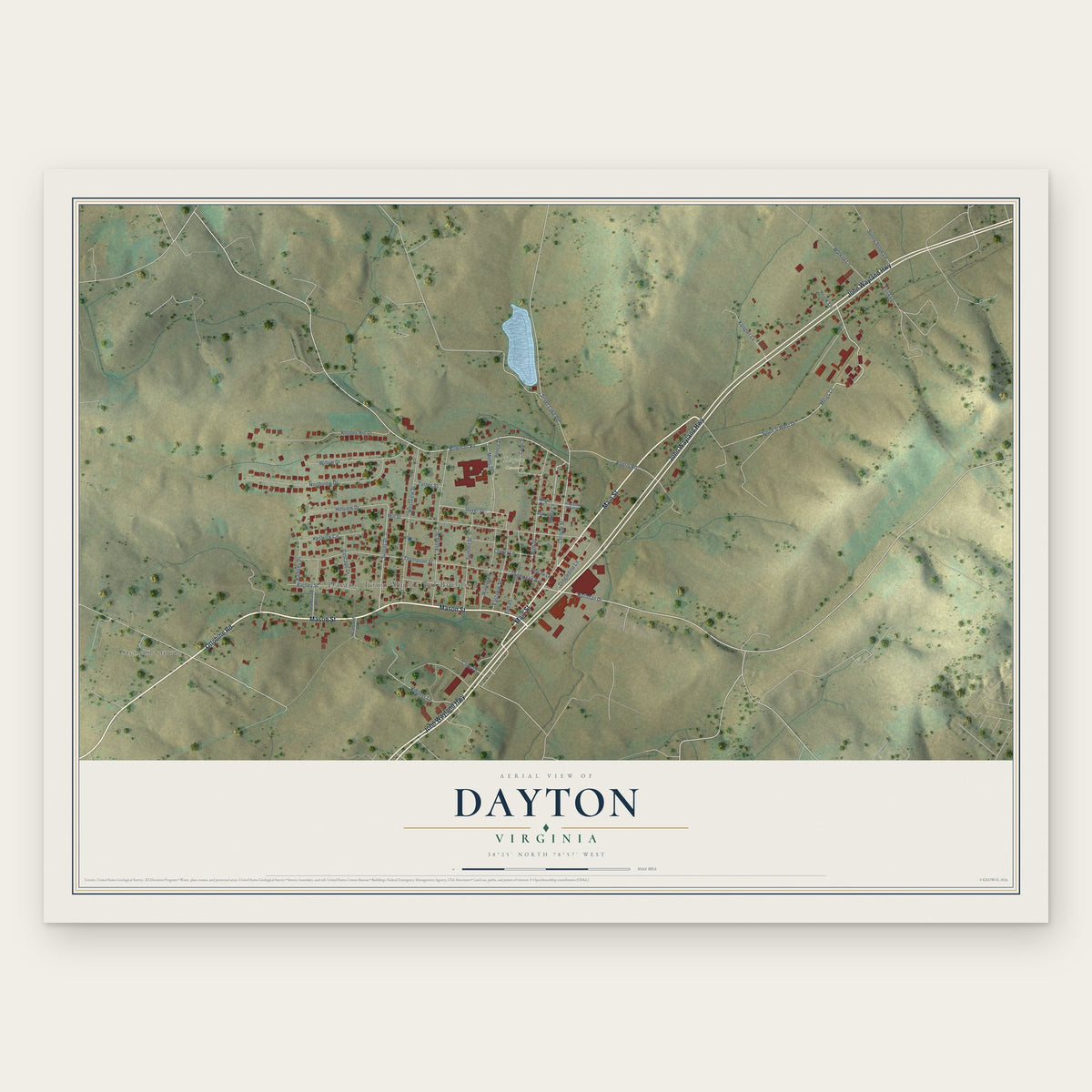 Dayton, Virginia map print, the full design